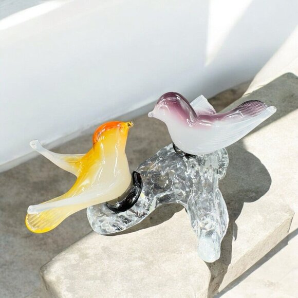 Venetian Italian Glass Love Birds Figurine Decor Opaline Glass Hand Made AS IS - Picture 3 of 16